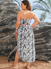 Vacay Bikini Set Tie Dye Crop Top & Cross Wrap Underwear & Split Skirt