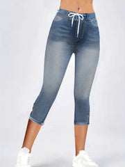 Elastic Waist Capris Jeans Drawstring Slim Fit