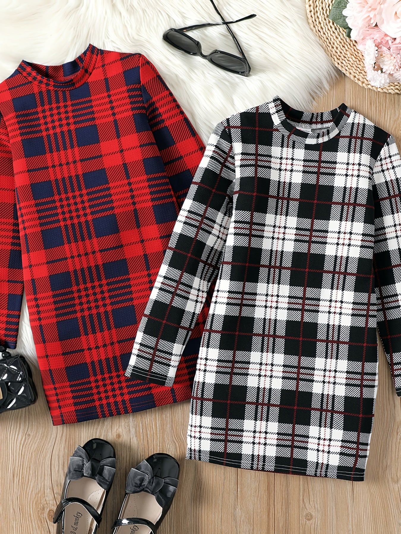 Kid Girls' Plaid Stand Collar Dress For Party Going Out