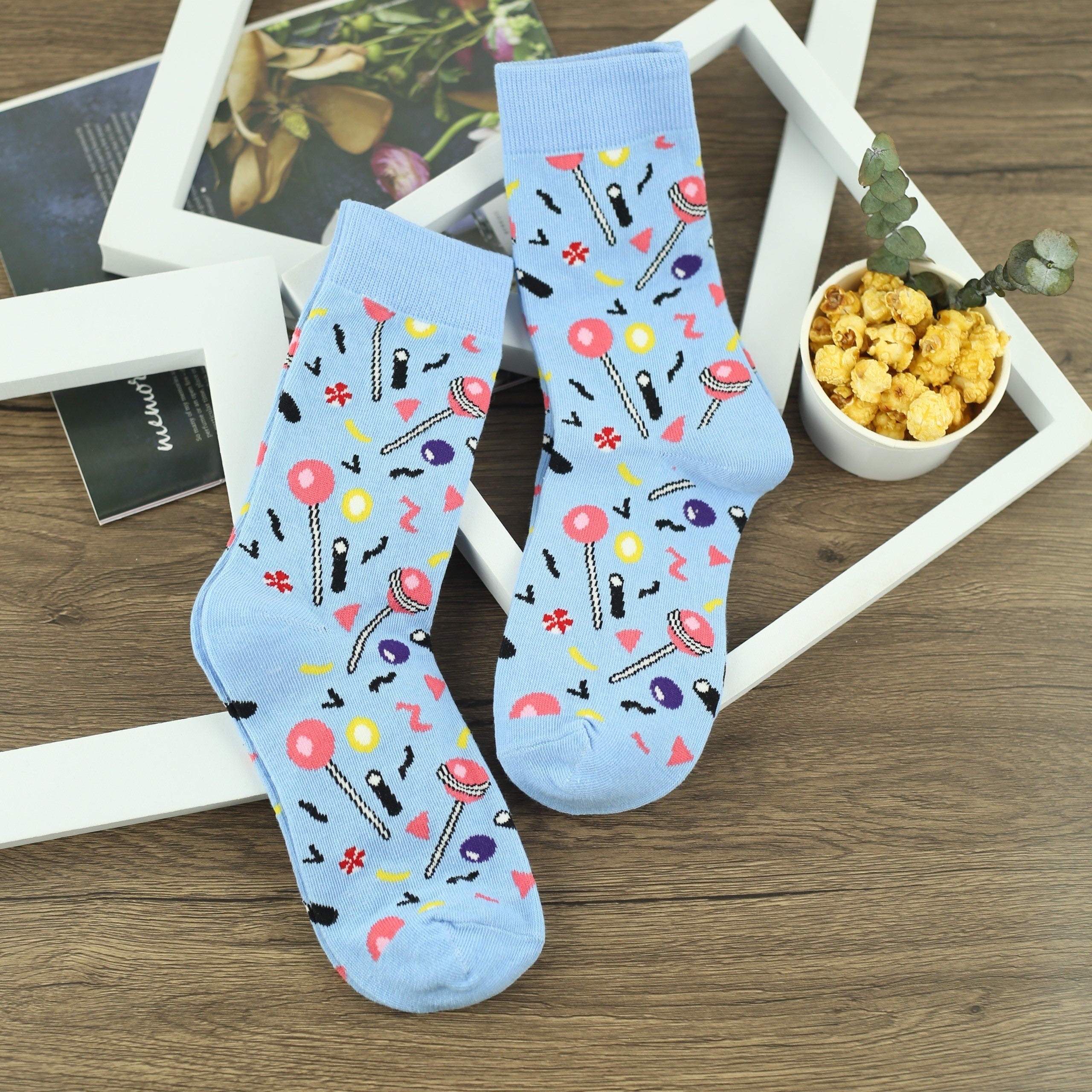 Men's Cartoon Lollipop Crew Socks 2 Pairs