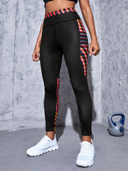 Women's High Stretch Yoga Leggings with Digital Printing and Stripe Details