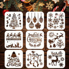 9pcs Christmas Stencils for Wall Wood Painting Decor Template