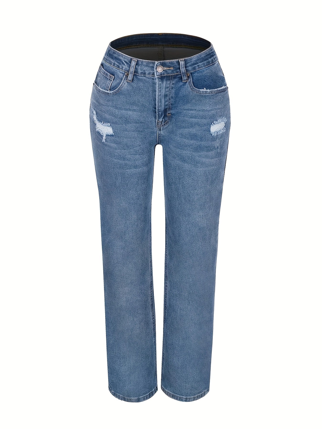 Ripped High Rise Loose Fit Straight Leg Jeans