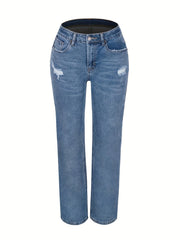 Ripped High Rise Loose Fit Straight Leg Jeans