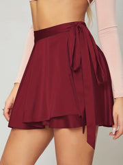 Solid Tie Wrap Skirt Casual Skirt For Spring & Summer