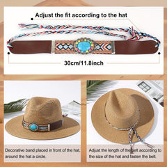 Turquoise Inlaid Hat Band With Bohemian Braided Rope