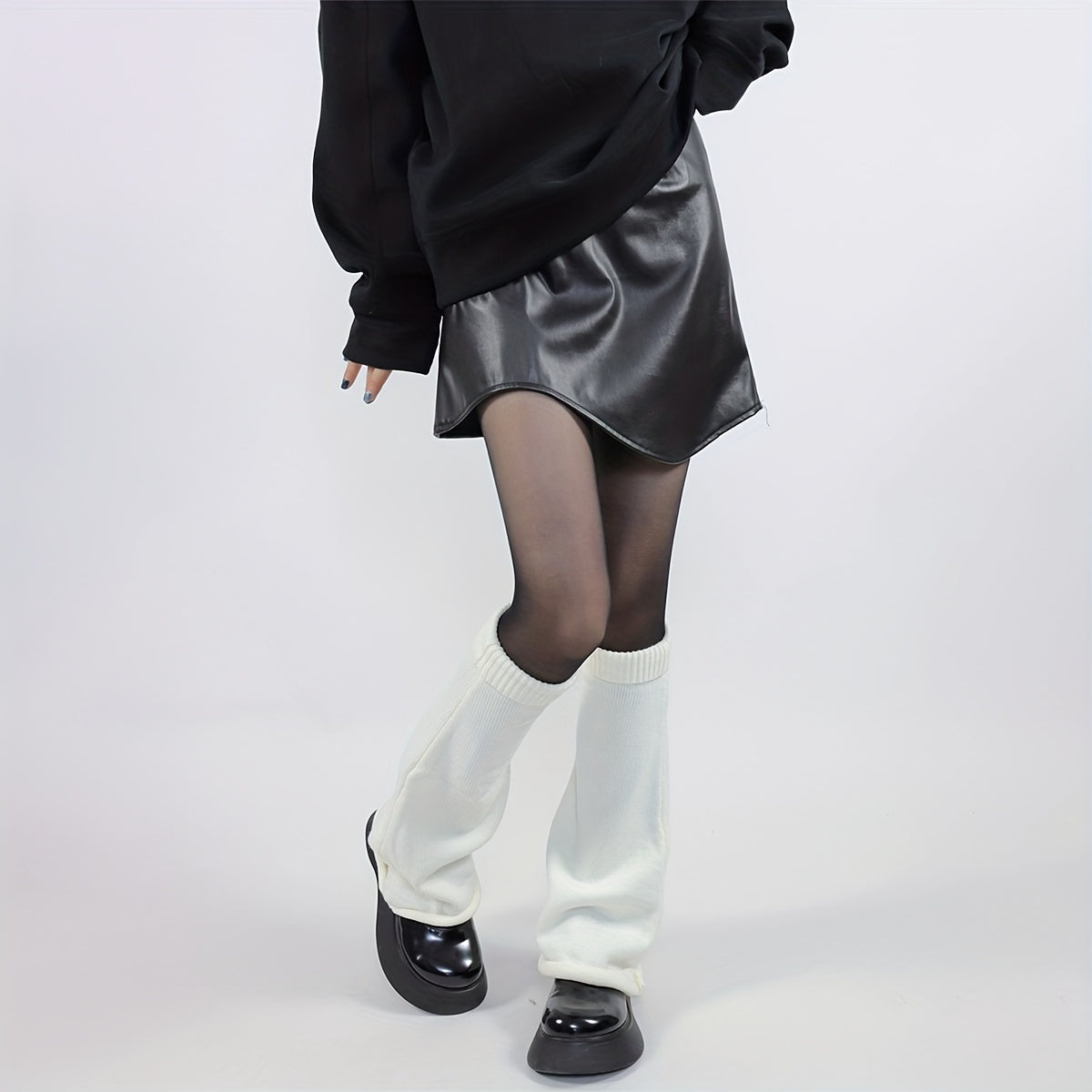 2 Pairs Solid Leg Warmers Harajuku All match Knee High Socks Women's Stockings