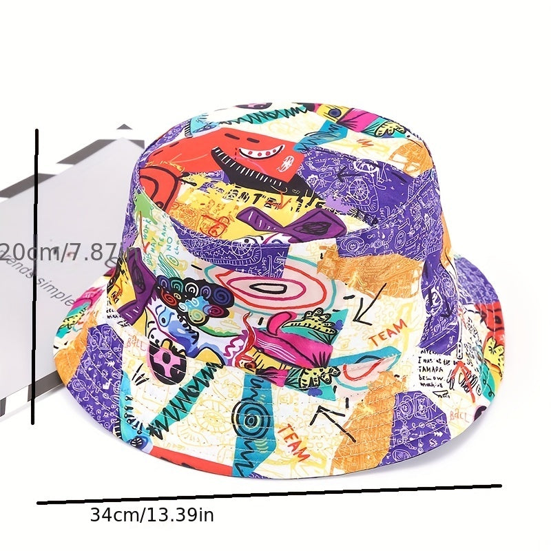 Graffiti Bucket Hat Hip Hop Print Fisherman Cap for Men Women