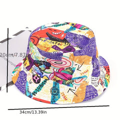 Graffiti Bucket Hat Hip Hop Print Fisherman Cap for Men Women