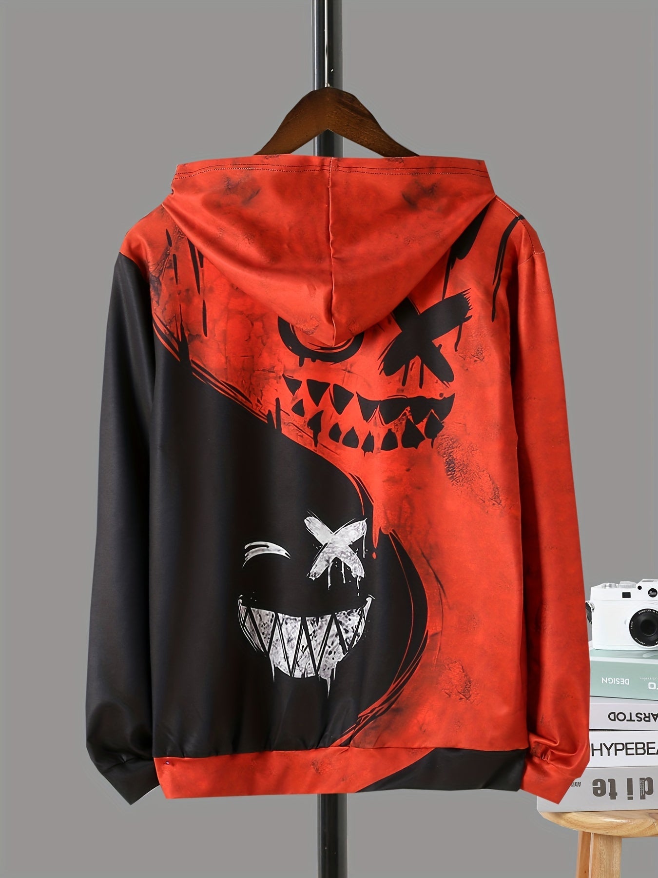 Boy's Graffiti Face Print Hoodie Casual Sweatshirt