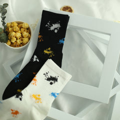 Men's Ink Pattern Crew Socks x2 Breathable Street Style Outdoor Wear