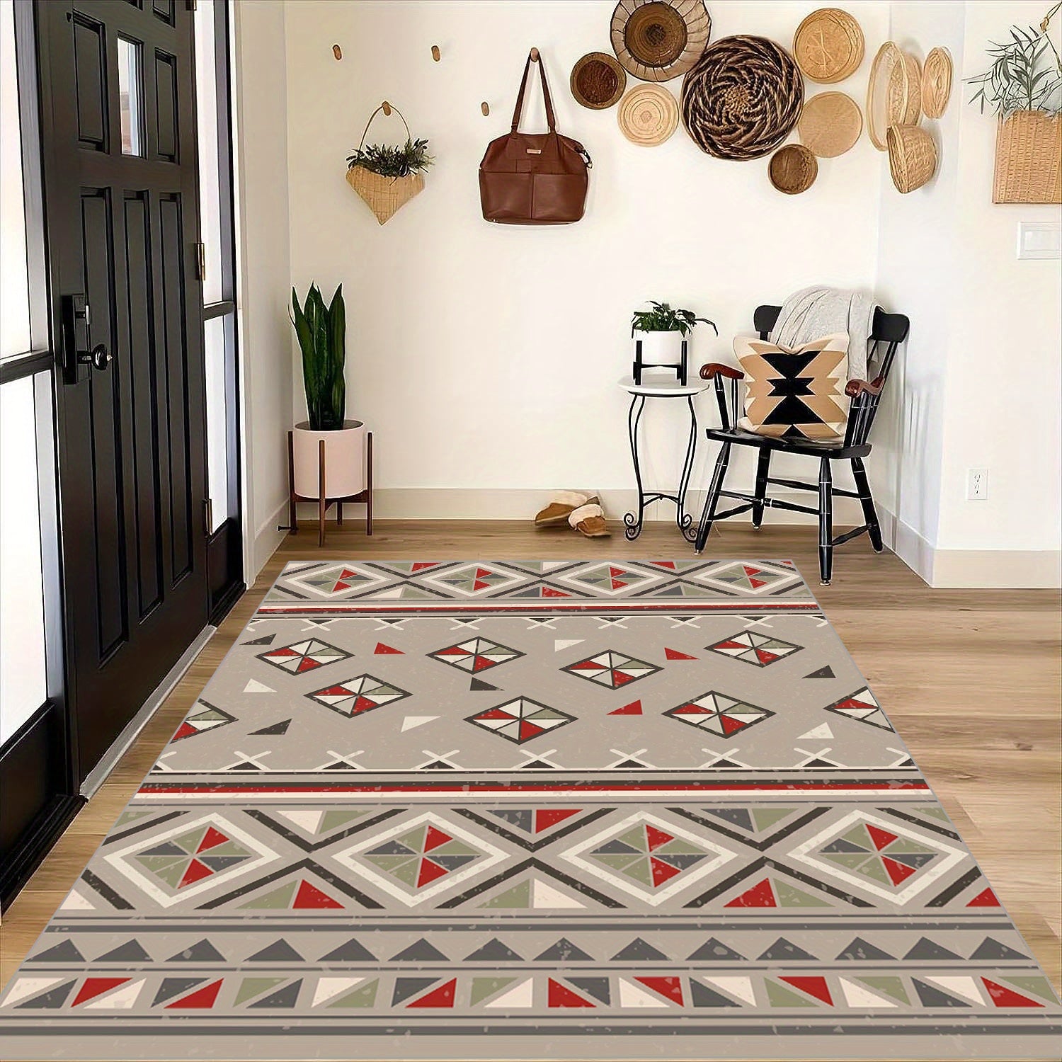Modern Geometric Kitchen Rug Soft Faux Sheepskin Floor Mat