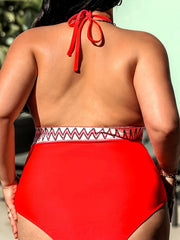 Colorblock Halter Neck One Piece Swimsuit