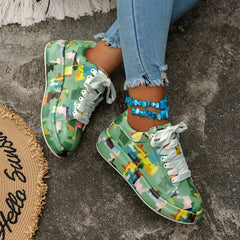 Women's Graffiti Pattern Sneakers Lace Up Outdoor Low Top Walking Shoes
