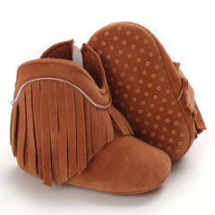 Baby Girls Tassels Warm High Top Boots Non slip Soft Thick Crib Shoes