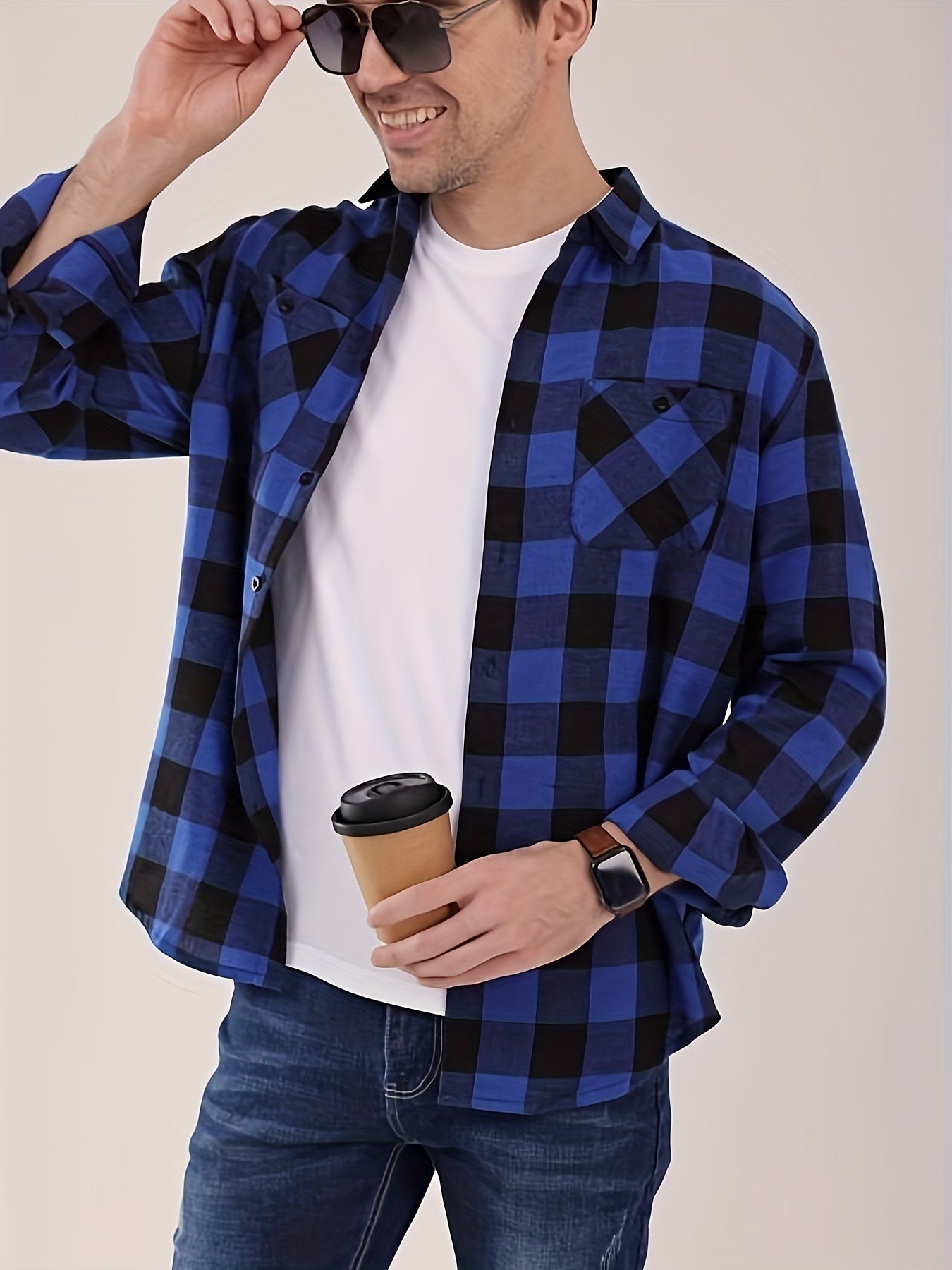 Men's Plaid Flannel Lapel Collar Shirt