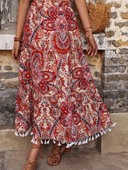 Boho Paisley Print Tassel Maxi Skirt