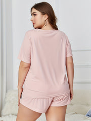 Letter Print Pajama Set Ribbed Short Sleeve Top & Shorts Two Piece