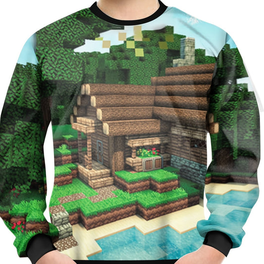 Pixel House Print Kid's Sweatshirt Unisex Pullover