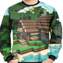Pixel House Print Kid's Sweatshirt Unisex Pullover