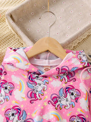 Girls Unicorn Full Print Hoodie Cropped Sweatshirt Pullover