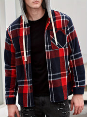 Men's Plaid Button Up Hooded Shirt Coat