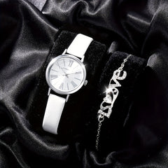 2pcs Student Number Roman Leather Watch Set