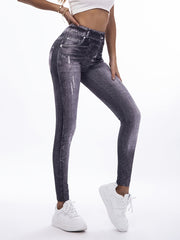 Denim Print Skinny Stretchy Leggings High Waist Lifting Yoga Leggings
