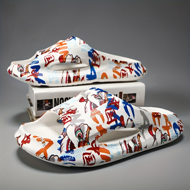 Men's Printed Slides Quick Dry Non-Slip Indoor & Outdoor Summer Comfort