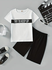 Boys Keep Up Print T Shirt & Sport Shorts Set Casual Comfortable
