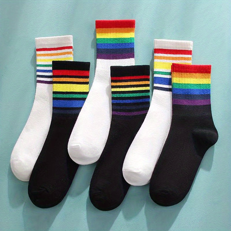 6 Pairs Kids Rainbow Crew Socks for Autumn/Winter