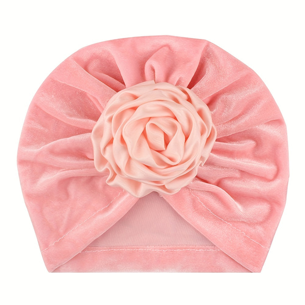 Velvet Flower Baby Warm Turban Hat 0-3 Years