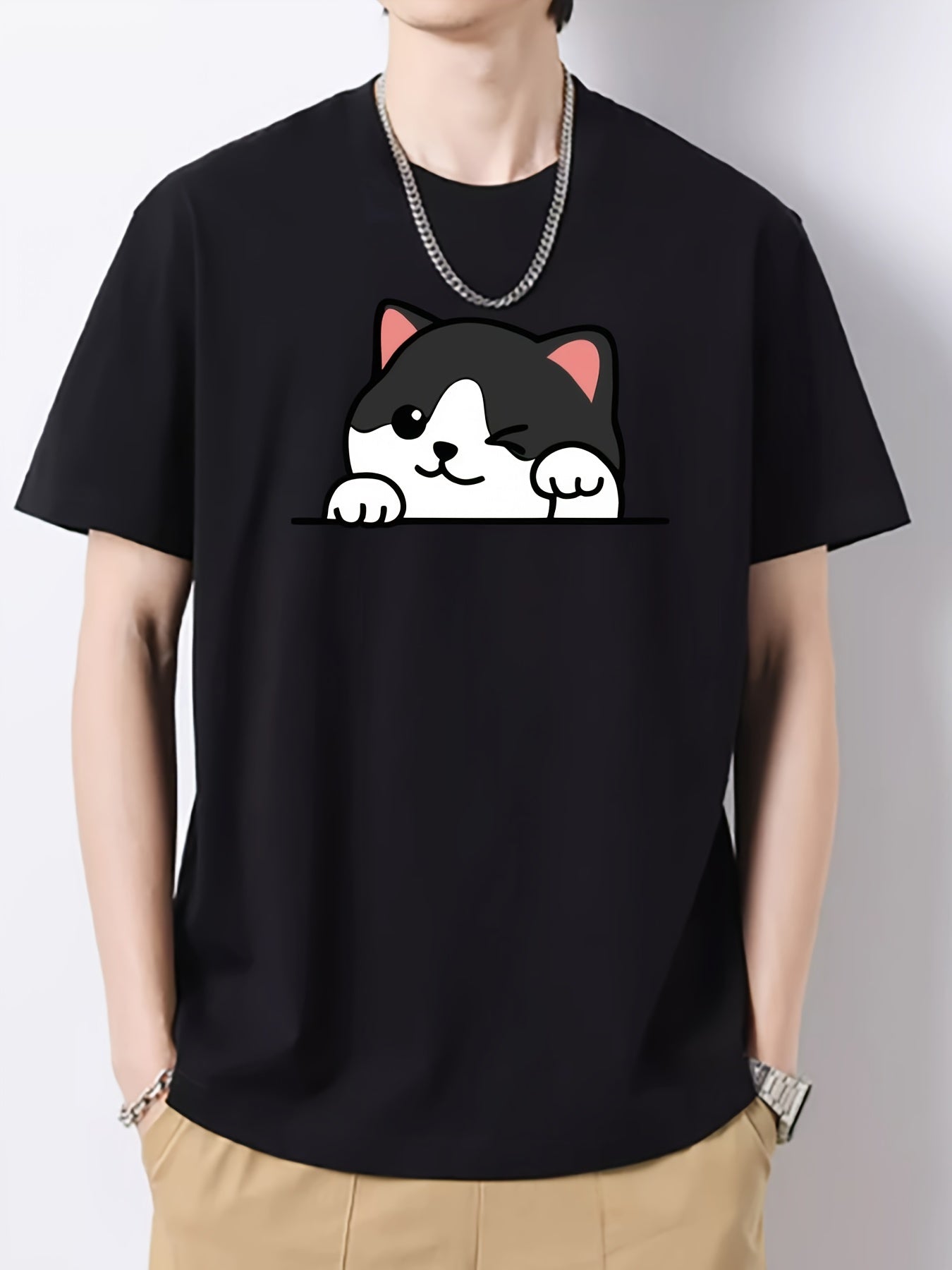 Men's Round Neck Print Short sleeve Comfy T shirt Loose Casual Top