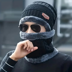 2pcs Men's Woolen Knit Hat & Neck Warmer Set