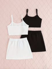 Girls Casual Tank Top and Skirt Set Sleeveless Solid