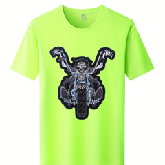 Skeleton Motorcycle Print Men's Graphic Tee for Summer