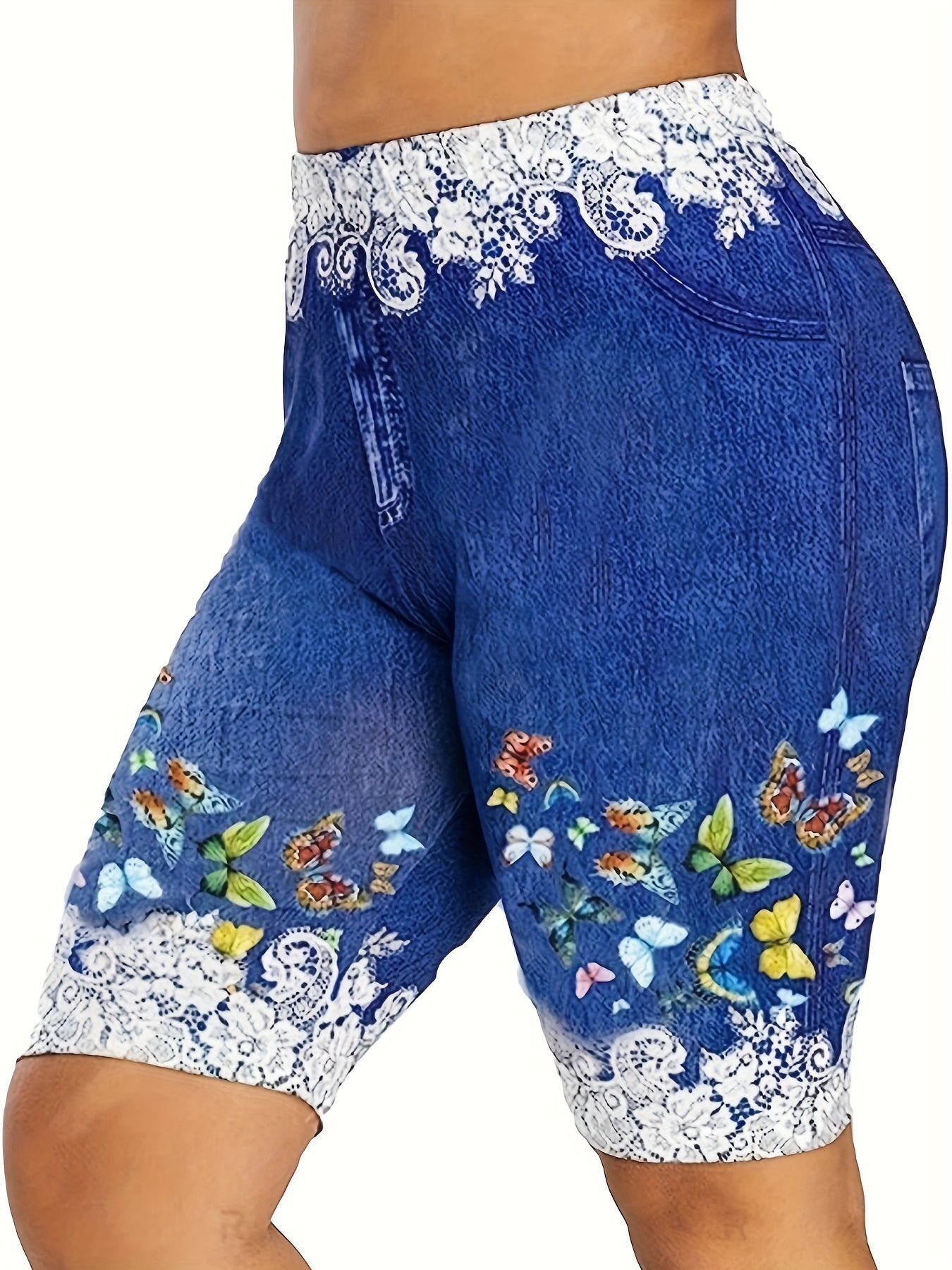 Butterfly Print Short Length Leggings High Waist Slim Summer Leggings