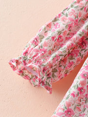 Girls Spring Floral Dress Long Sleeve Swing Flare Dress
