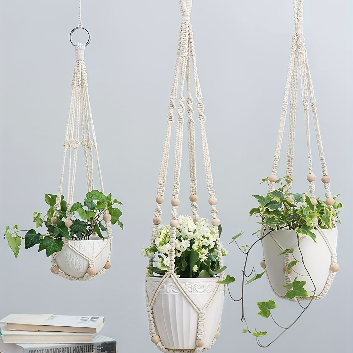 3-Pack Macrame Plant Hangers Indoor Hanging Planter Basket Flower Pot Holder