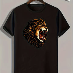 Lion Pattern Print Men's Sports T-shirt - Fitness Outdoor Clothes