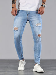 Men's Slim Fit Ripped Jeans Casual Street Style Distressed Denim Pants