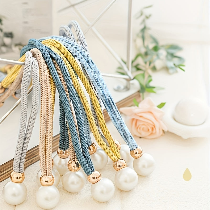 Adjustable Curtain Tiebacks with Faux Pearls - Home Office Window Decor