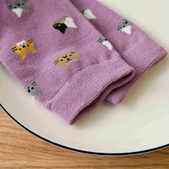 5 Pairs Cat Print Mid Tube Socks Women Stockings