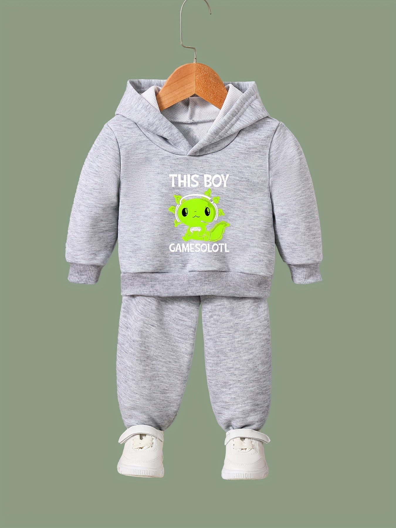 Green Animal Pattern Long Sleeve Hooded Sweatshirt Girls Comfy Hoodies Pullover