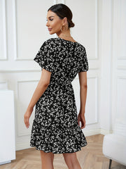 Women's High Waist Slim Ditsy Floral Vacation Mid Length Dresses