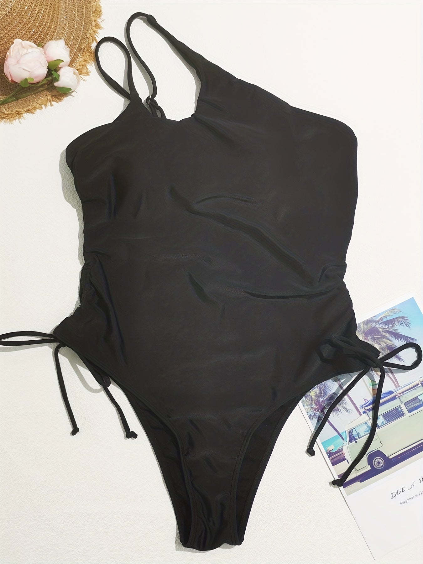One Shoulder Drawstring One Piece Swimsuit High Stretch