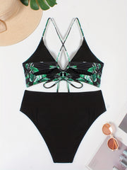 Tropical Colorblock Bikini Set High Waist Boho Swimsuit Set