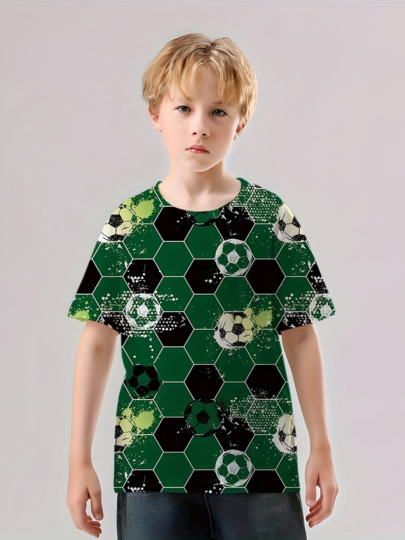 Geometric Football Print Kid's T shirt, Summer Tee