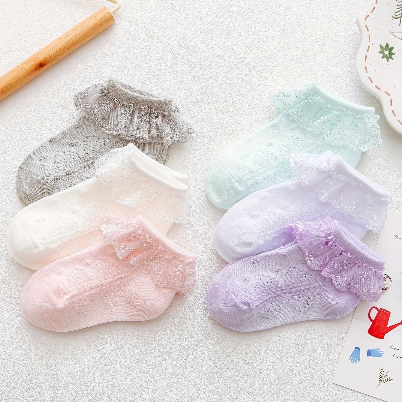 6 Pairs Toddler Girls Ruffle Lace Floral Princess Socks Ankle Socks