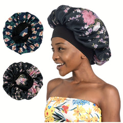 Flower Print Satin Bonnet Night Cap for Women